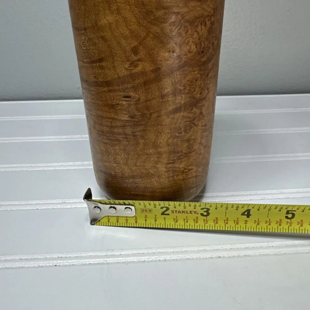 Vintage Hand Turned Maple Wood Weed Pot Bud Vase 10.25” Figured Burl Signed GRF